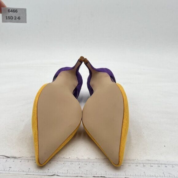 FOWT Yellow And Purple Pointed Toe Kitten Heel Pumps Slip On Two Toned D'Orsay - Picture 6 of 7